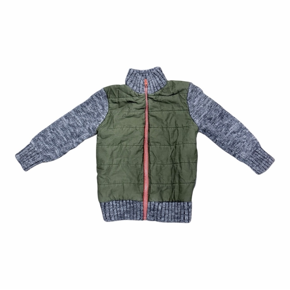 Cat & Jack Kids 3T Full Zip Quilted Knit‎ Hybrid Jacket Olive Green Grey Sherpa